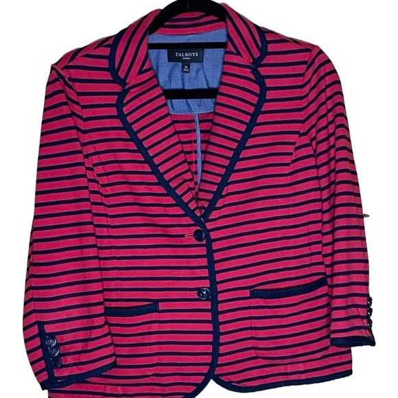 TALBOTS WOMEN’s Size Large Petite PL BLAZER JACKET 3/4 Sleeve Gold Anchor Button - Picture 1 of 9